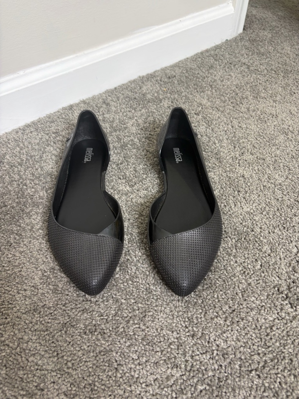 Melissa Black Pointed D'Orsay Flats - Textured Style